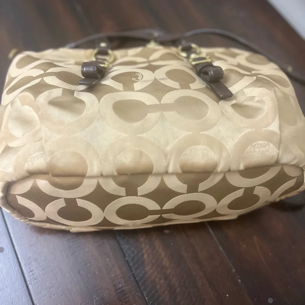 COACH Madison Audry Signature C Logo Khaki Sateen & Leather Shoulder Bag#21124